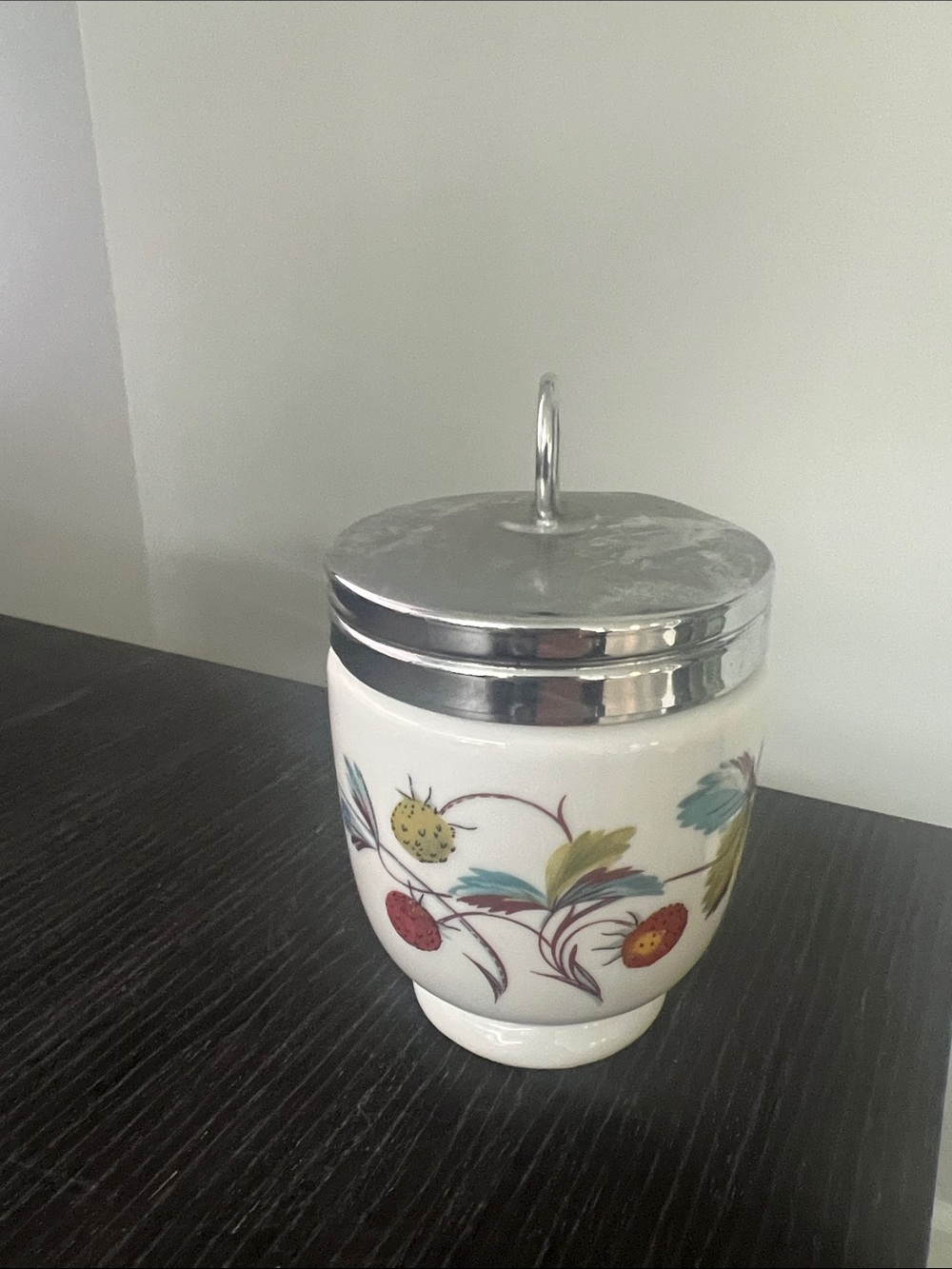 Royal Worcester Porcelain Egg Coddler/Strawberries/butterfly